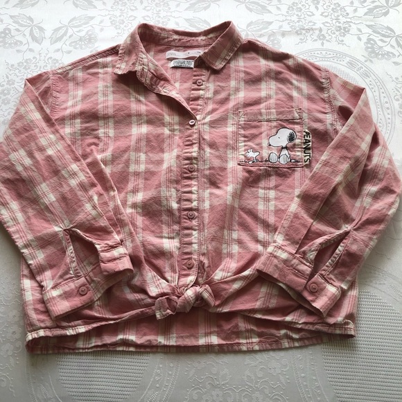Zara Peanuts Charlie Brown Girls Size 9 Pink/White Plaid Button-Up Shirt Classic - Picture 12 of 16